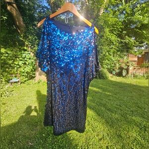 Snap Asymmetrical Blue Sequin Dress
